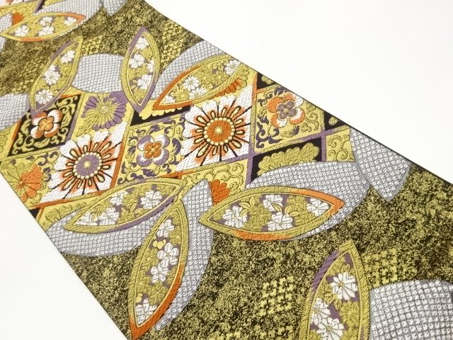 JAPANESE KIMONO / FUKURO OBI / WOVEN RHOMBUS FLOWER & FLOWER